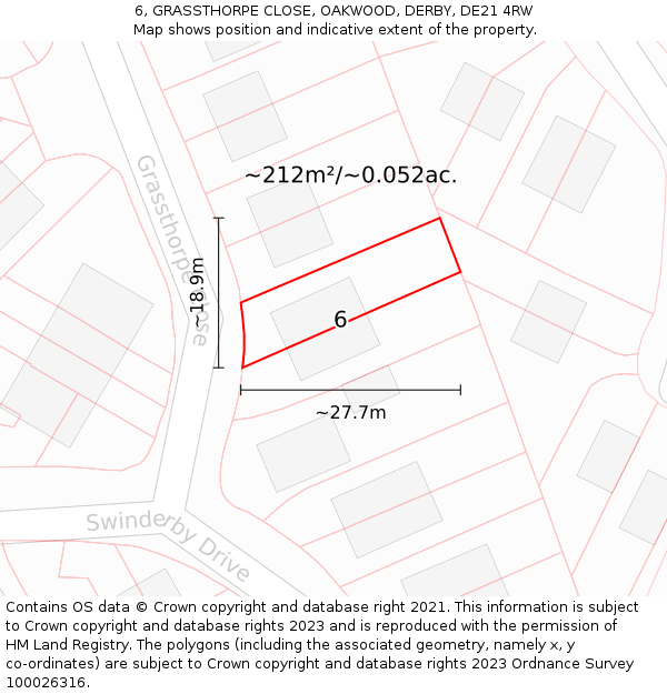 6, GRASSTHORPE CLOSE, OAKWOOD, DERBY, DE21 4RW: Plot and title map