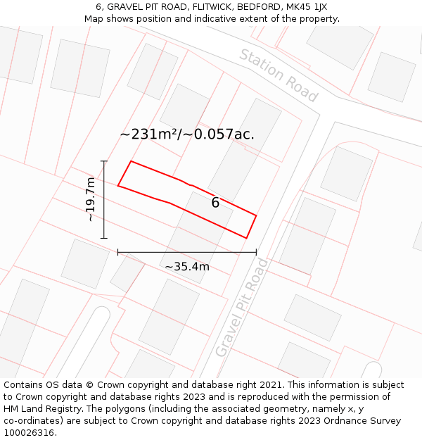 6, GRAVEL PIT ROAD, FLITWICK, BEDFORD, MK45 1JX: Plot and title map