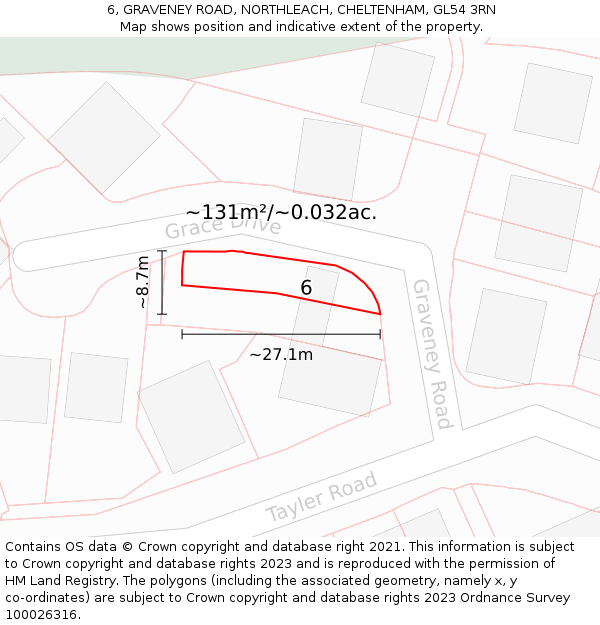 6, GRAVENEY ROAD, NORTHLEACH, CHELTENHAM, GL54 3RN: Plot and title map