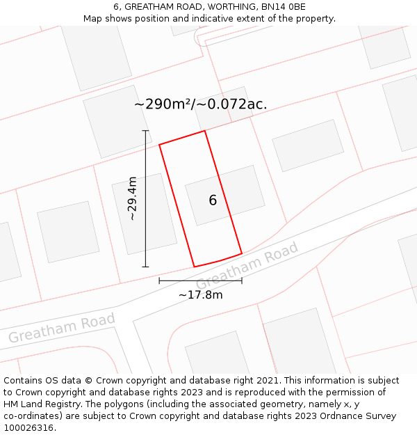 6, GREATHAM ROAD, WORTHING, BN14 0BE: Plot and title map