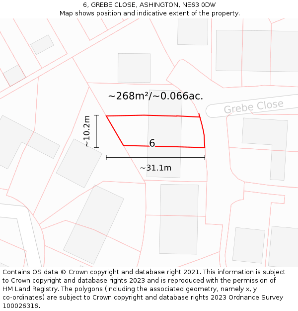 6, GREBE CLOSE, ASHINGTON, NE63 0DW: Plot and title map