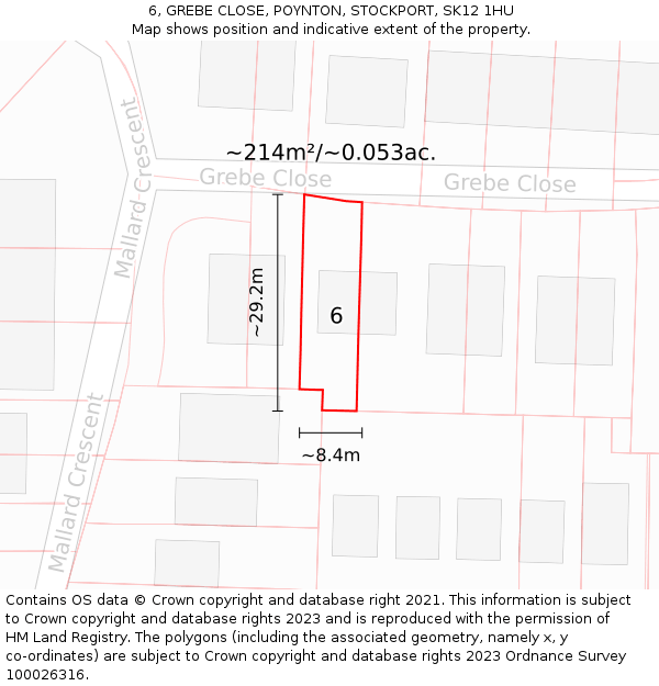 6, GREBE CLOSE, POYNTON, STOCKPORT, SK12 1HU: Plot and title map