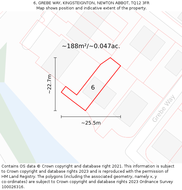 6, GREBE WAY, KINGSTEIGNTON, NEWTON ABBOT, TQ12 3FR: Plot and title map