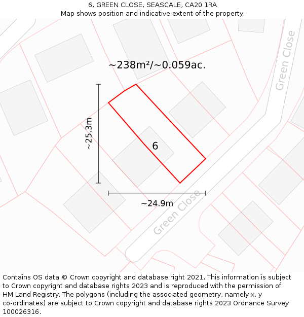 6, GREEN CLOSE, SEASCALE, CA20 1RA: Plot and title map