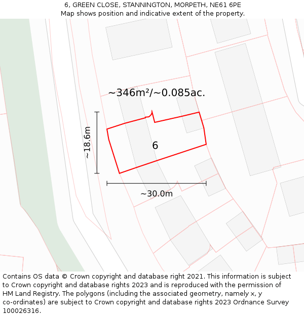6, GREEN CLOSE, STANNINGTON, MORPETH, NE61 6PE: Plot and title map