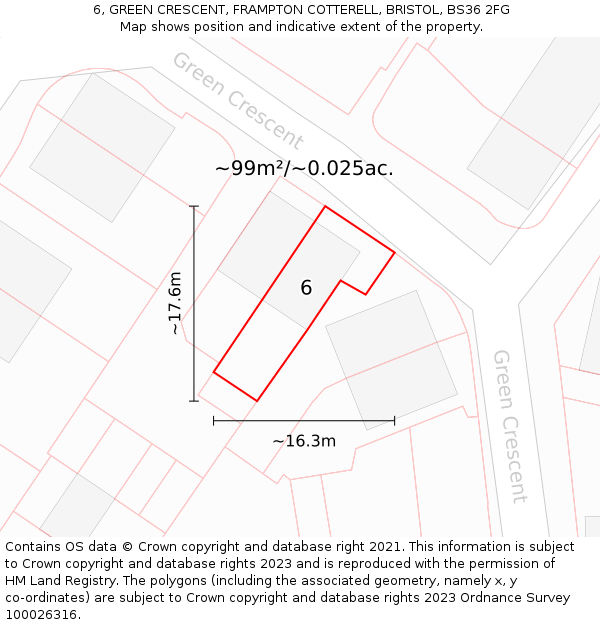 6, GREEN CRESCENT, FRAMPTON COTTERELL, BRISTOL, BS36 2FG: Plot and title map