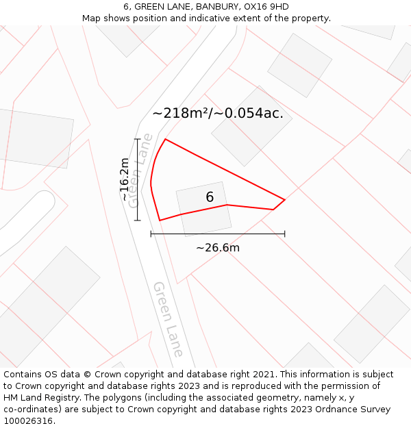 6, GREEN LANE, BANBURY, OX16 9HD: Plot and title map