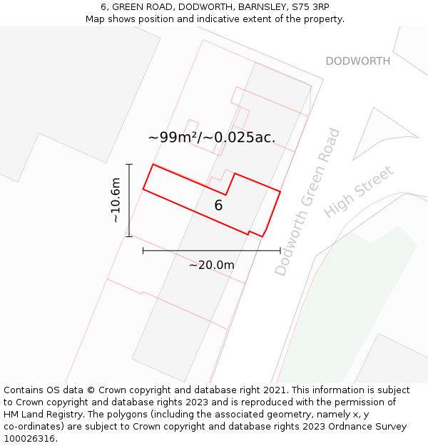 6, GREEN ROAD, DODWORTH, BARNSLEY, S75 3RP: Plot and title map