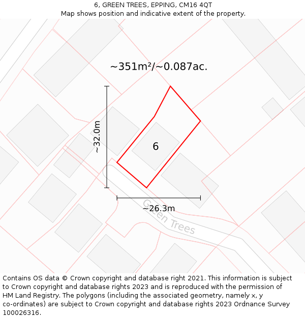 6, GREEN TREES, EPPING, CM16 4QT: Plot and title map