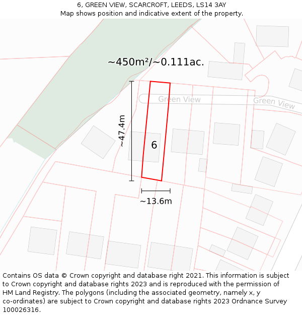 6, GREEN VIEW, SCARCROFT, LEEDS, LS14 3AY: Plot and title map