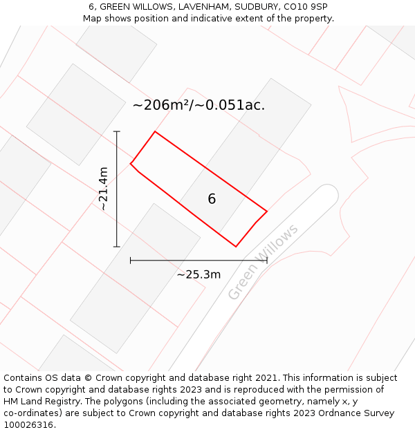 6, GREEN WILLOWS, LAVENHAM, SUDBURY, CO10 9SP: Plot and title map