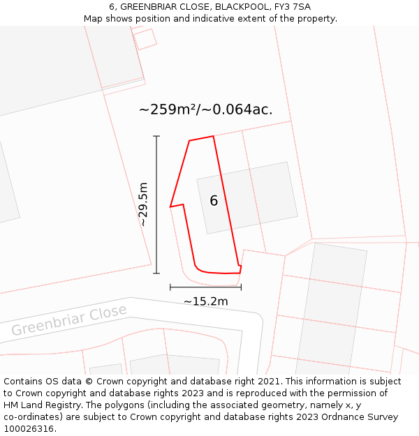 6, GREENBRIAR CLOSE, BLACKPOOL, FY3 7SA: Plot and title map