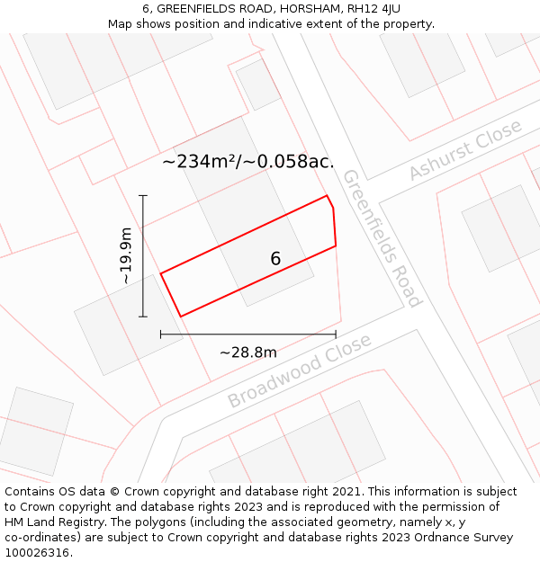 6, GREENFIELDS ROAD, HORSHAM, RH12 4JU: Plot and title map