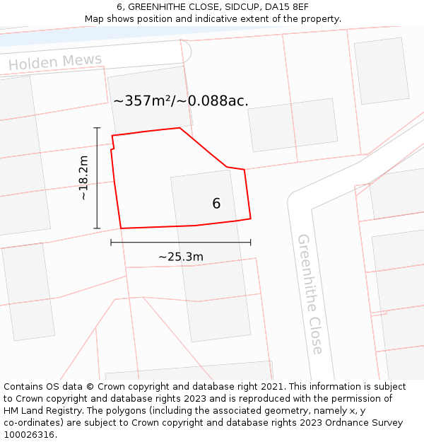 6, GREENHITHE CLOSE, SIDCUP, DA15 8EF: Plot and title map