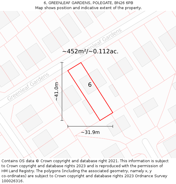 6, GREENLEAF GARDENS, POLEGATE, BN26 6PB: Plot and title map