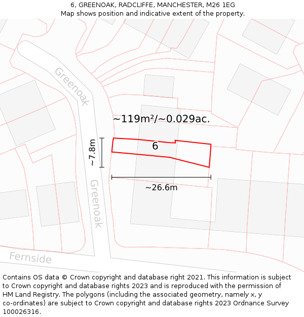 6, GREENOAK, RADCLIFFE, MANCHESTER, M26 1EG: Plot and title map
