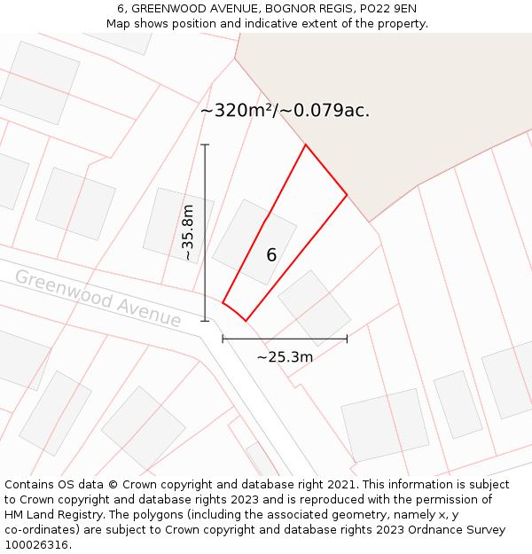 6, GREENWOOD AVENUE, BOGNOR REGIS, PO22 9EN: Plot and title map