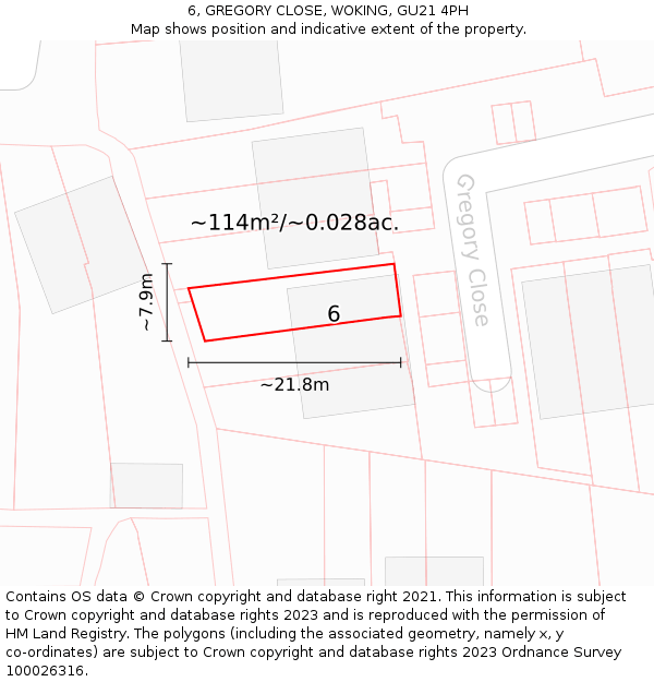 6, GREGORY CLOSE, WOKING, GU21 4PH: Plot and title map