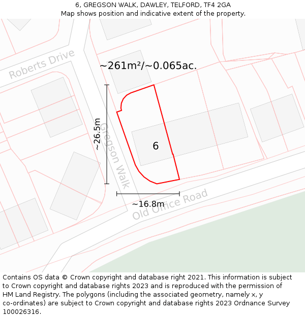 6, GREGSON WALK, DAWLEY, TELFORD, TF4 2GA: Plot and title map