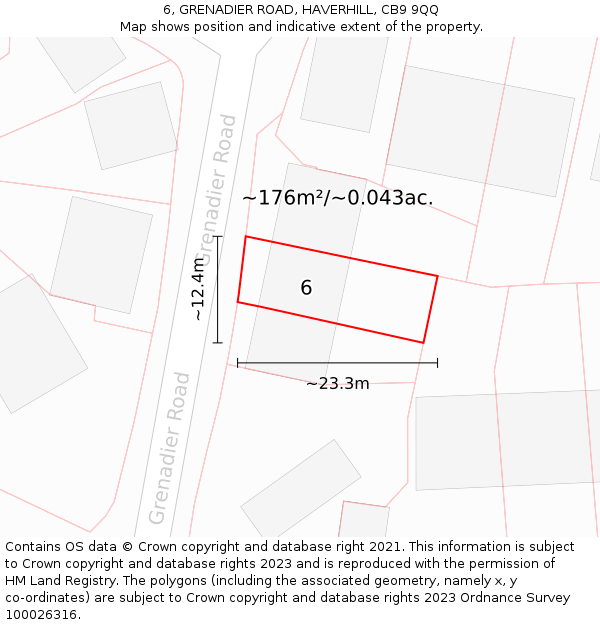 6, GRENADIER ROAD, HAVERHILL, CB9 9QQ: Plot and title map