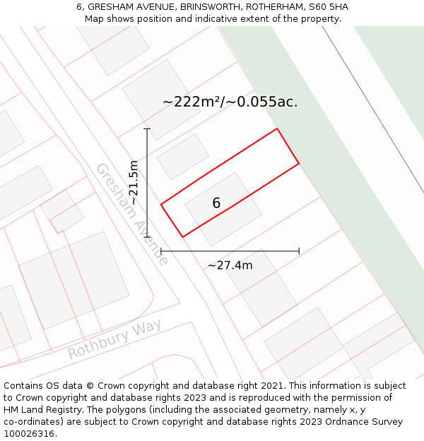 6, GRESHAM AVENUE, BRINSWORTH, ROTHERHAM, S60 5HA: Plot and title map