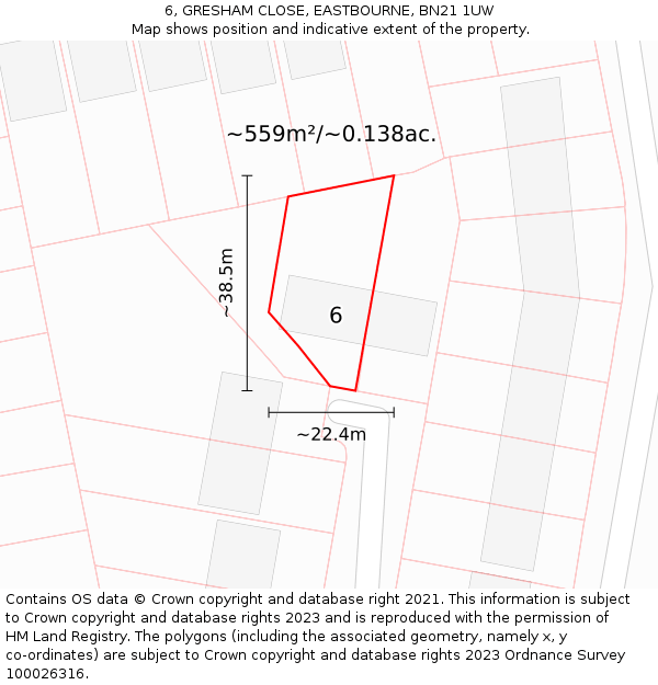 6, GRESHAM CLOSE, EASTBOURNE, BN21 1UW: Plot and title map