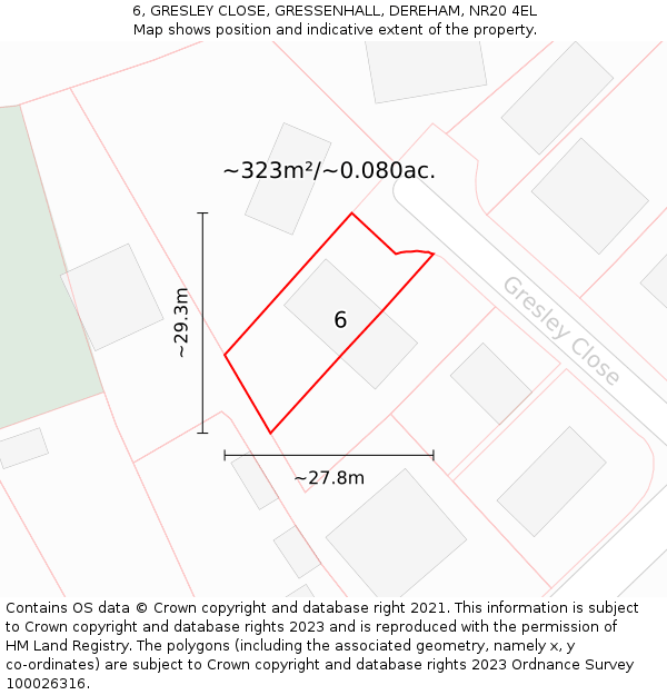 6, GRESLEY CLOSE, GRESSENHALL, DEREHAM, NR20 4EL: Plot and title map