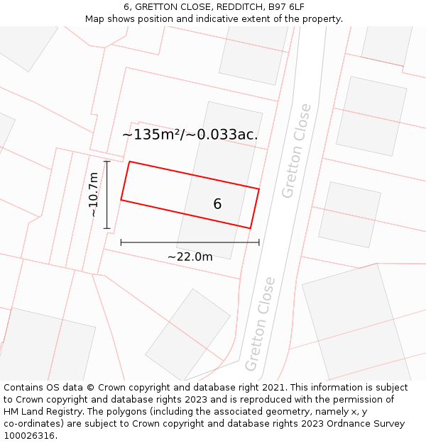6, GRETTON CLOSE, REDDITCH, B97 6LF: Plot and title map