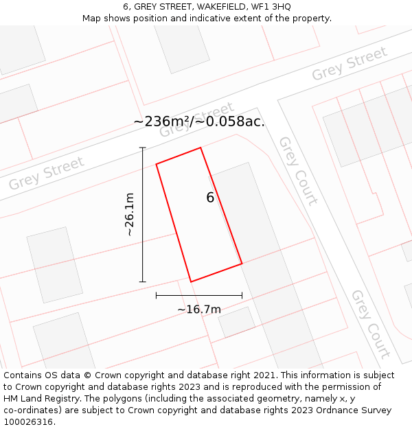 6, GREY STREET, WAKEFIELD, WF1 3HQ: Plot and title map
