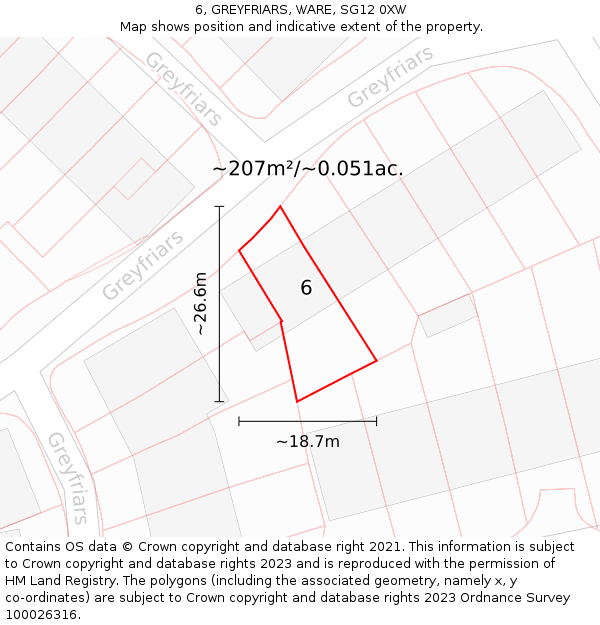 6, GREYFRIARS, WARE, SG12 0XW: Plot and title map