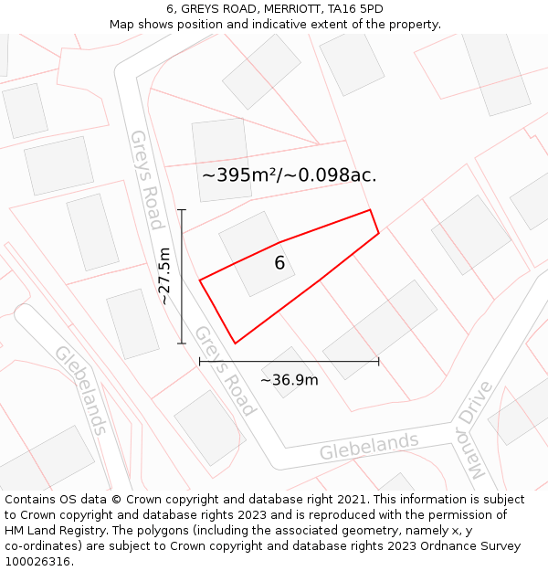 6, GREYS ROAD, MERRIOTT, TA16 5PD: Plot and title map