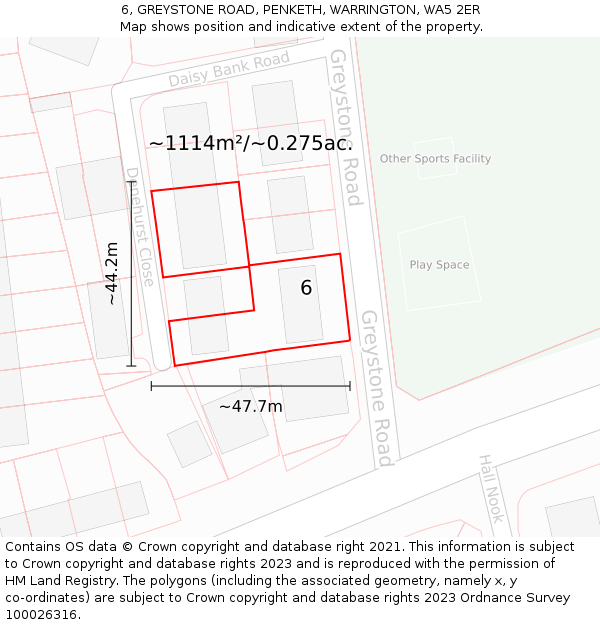 6, GREYSTONE ROAD, PENKETH, WARRINGTON, WA5 2ER: Plot and title map