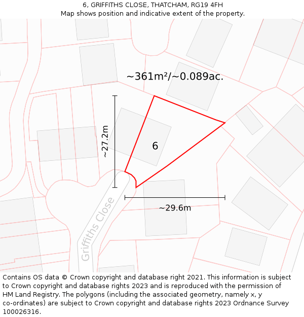 6, GRIFFITHS CLOSE, THATCHAM, RG19 4FH: Plot and title map