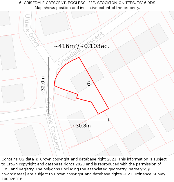 6, GRISEDALE CRESCENT, EGGLESCLIFFE, STOCKTON-ON-TEES, TS16 9DS: Plot and title map