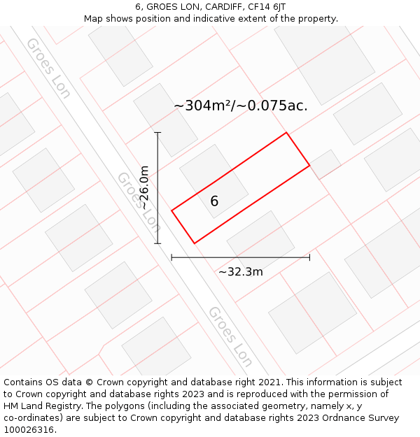 6, GROES LON, CARDIFF, CF14 6JT: Plot and title map