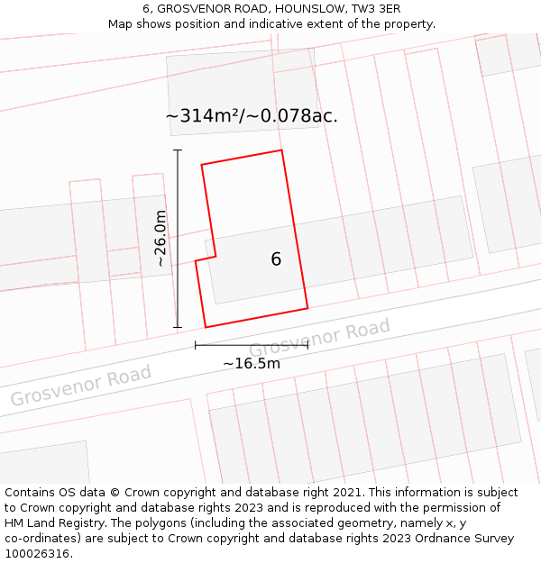 6, GROSVENOR ROAD, HOUNSLOW, TW3 3ER: Plot and title map