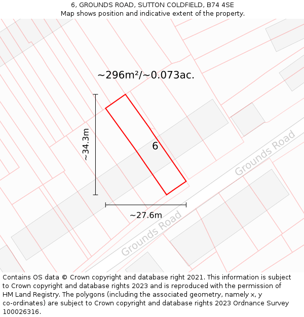 6, GROUNDS ROAD, SUTTON COLDFIELD, B74 4SE: Plot and title map