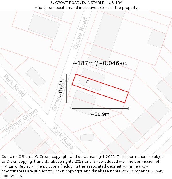 6, GROVE ROAD, DUNSTABLE, LU5 4BY: Plot and title map