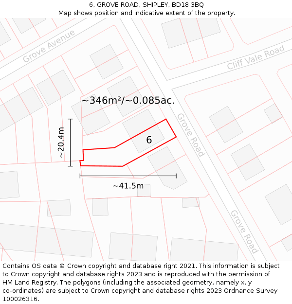 6, GROVE ROAD, SHIPLEY, BD18 3BQ: Plot and title map