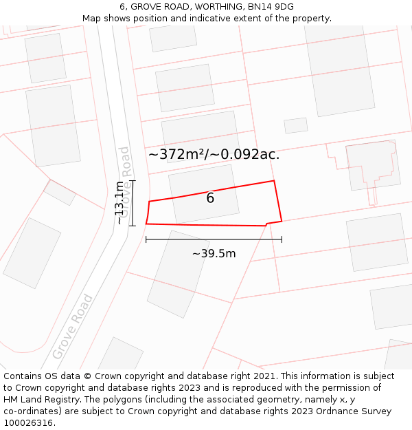 6, GROVE ROAD, WORTHING, BN14 9DG: Plot and title map