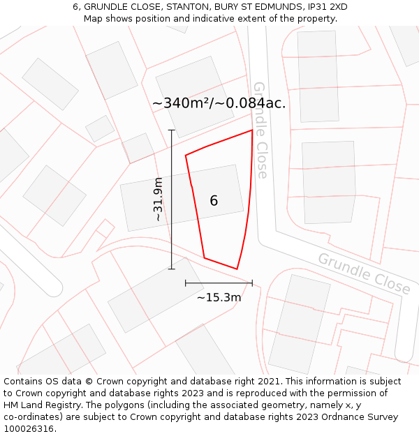 6, GRUNDLE CLOSE, STANTON, BURY ST EDMUNDS, IP31 2XD: Plot and title map