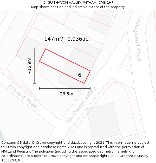 6, GUITHAVON VALLEY, WITHAM, CM8 1HF: Plot and title map
