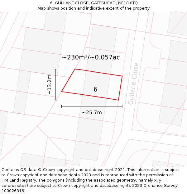 6, GULLANE CLOSE, GATESHEAD, NE10 0TQ: Plot and title map