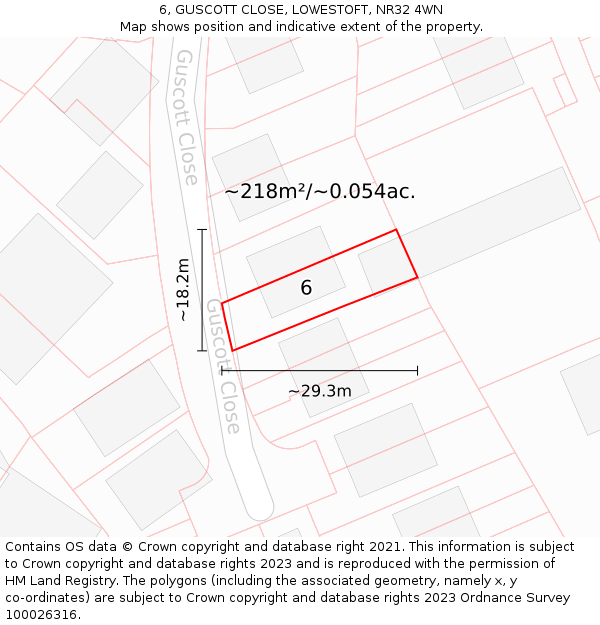 6, GUSCOTT CLOSE, LOWESTOFT, NR32 4WN: Plot and title map