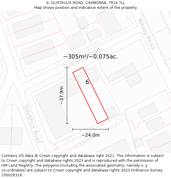 6, GUSTAVUS ROAD, CAMBORNE, TR14 7LL: Plot and title map