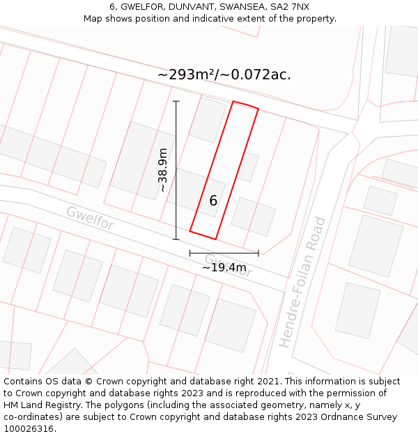 6, GWELFOR, DUNVANT, SWANSEA, SA2 7NX: Plot and title map