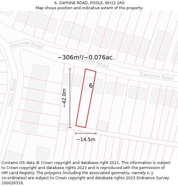 6, GWYNNE ROAD, POOLE, BH12 2AS: Plot and title map