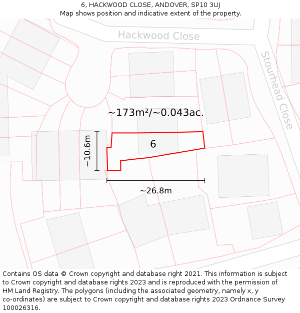 6, HACKWOOD CLOSE, ANDOVER, SP10 3UJ: Plot and title map
