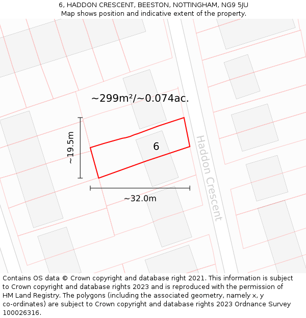 6, HADDON CRESCENT, BEESTON, NOTTINGHAM, NG9 5JU: Plot and title map