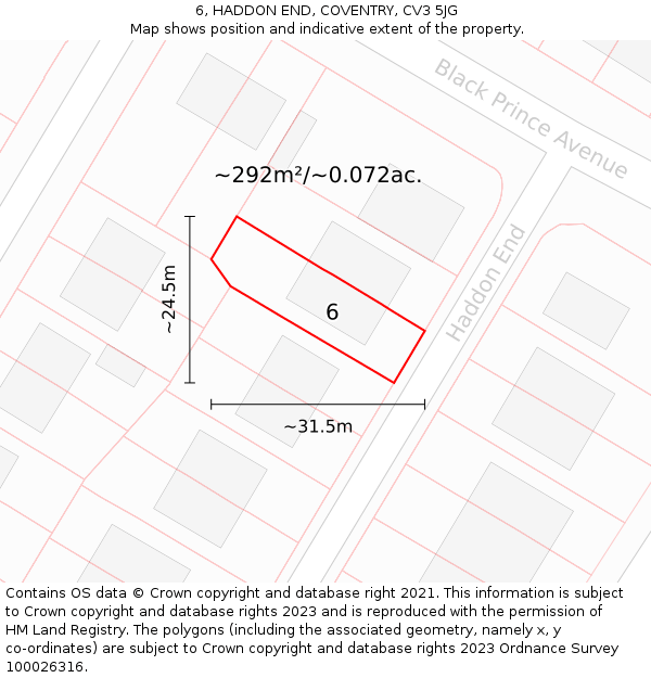 6, HADDON END, COVENTRY, CV3 5JG: Plot and title map